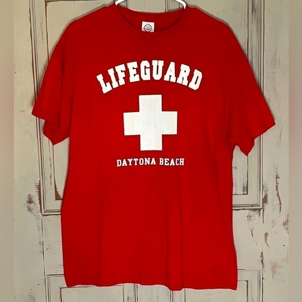 Vintage Red Lifeguard Daytona Beach Fl Tshirt Shirt L 90s
